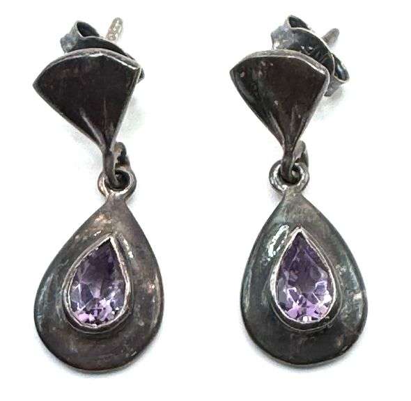 •AMETHYST + HERKIMER DIAMOND - FANG STACK• silver dangle earrings