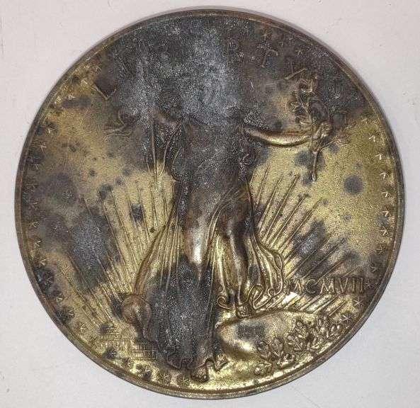 1907 Saint Gaudens Gold & Copper $20 Double Eagle Coin w/ Arabic Numerals (3" Diameter) (68.21 Grams