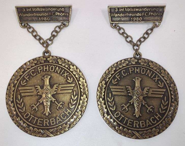 1980 German 3rd International Hiking Friends F.C. Phoenix Otterbach Medals (2.5" Diameter) *(Bidding