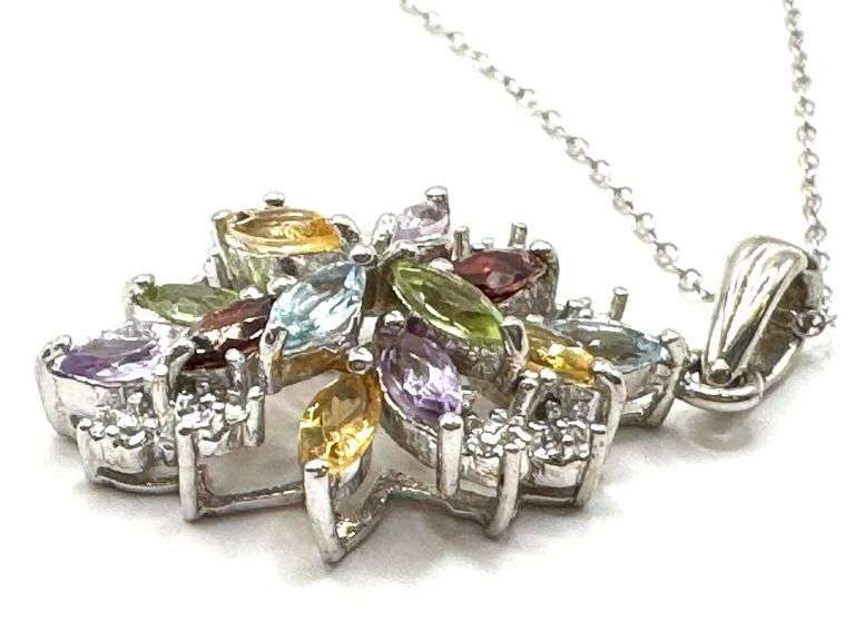Sterling Silver Genuine Gemstone Diamond Necklace