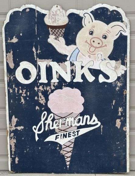 5-1/2ft Oink's Ice Cream New Buffalo Adv Sign - Kraft Auction Service, LLC