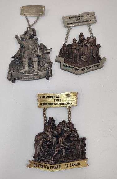 Vtg. German Internation Hiking Day Trimm Club Medals Incl. Best Harvest (2.5"×5.5" - 3"×4")