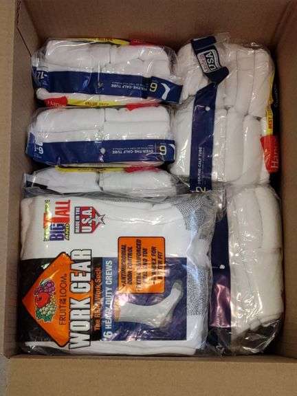 Box Lot of Fruit of the Loom & Hanes Crew Socks New In Package