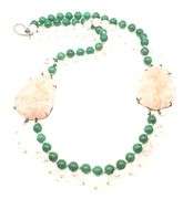 Carved Pink Quartz and Green Quartz Beaded Necklace