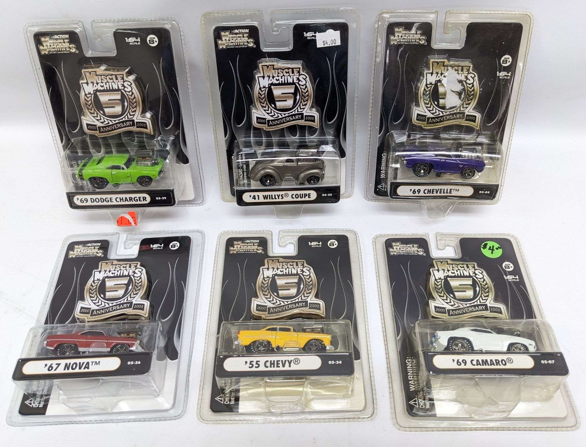 Lot of 6 Muscle Machines 5th Anniversary 1:64 Die-Cast On Blister