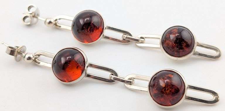 Vintage Sterling Baltic Amber Dangle Earrings