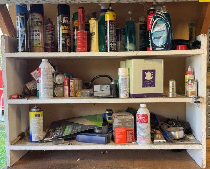 Contents Of Shelves Including Bug Spray, Light Bulbs Pesticide Sprays And More