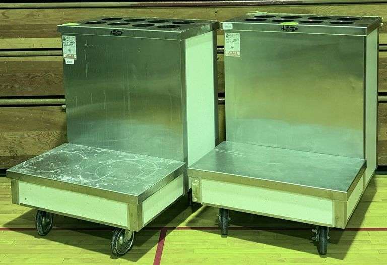 (2) Mobile School Tray/Utensil Carts