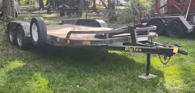 2002 18' Big Tex X18 Tandem Axle Flatbed Trailer w/ 4' Ramps & Spare Tire