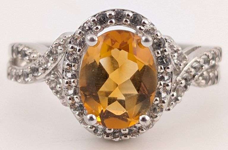 Sterling Oval Citrine Halo Ring