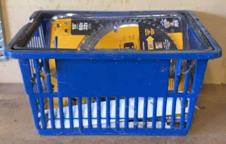 Blue/ Black Plastic Shopping Basket W/ Contents