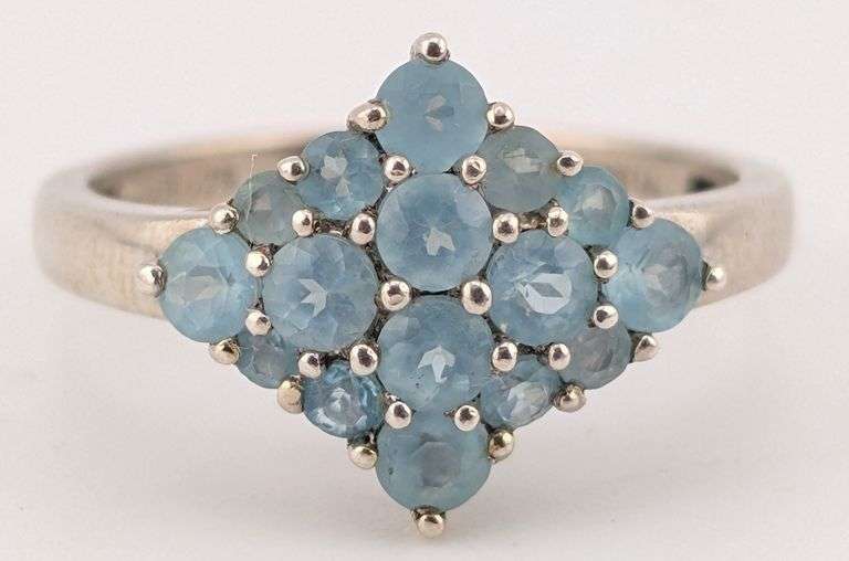 Vintage Sterling Blue Topaz Cluster Ring