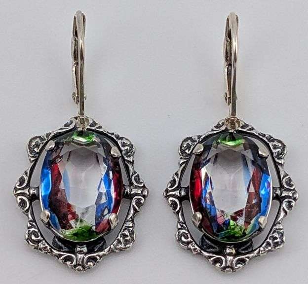 Vintage Sterling Mystic Topaz Drop Earrings