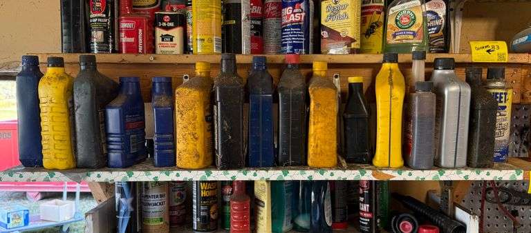 Contents Pf Shelf Including 2-Cycle Engine Oil, Transmission Fluid, Oil Treatment And More.