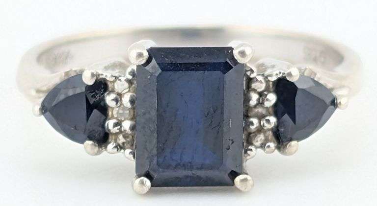 Sterling Dark Blue Sapphire 3-Stone Ring