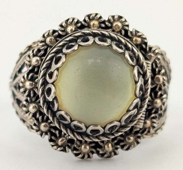 Antique Sterling Moonstone Filigree Ring