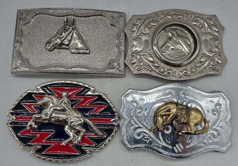 (N) (4) Rodeo & Horse Theme Belts Buckles - Kraft Auction Service, LLC