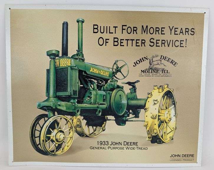 1934 John Deere General-Purpose Wide Tread Metal Advertising Sign
