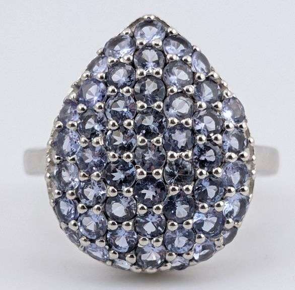 Sterling Pave Set Tanzanite Pear Shape Ring