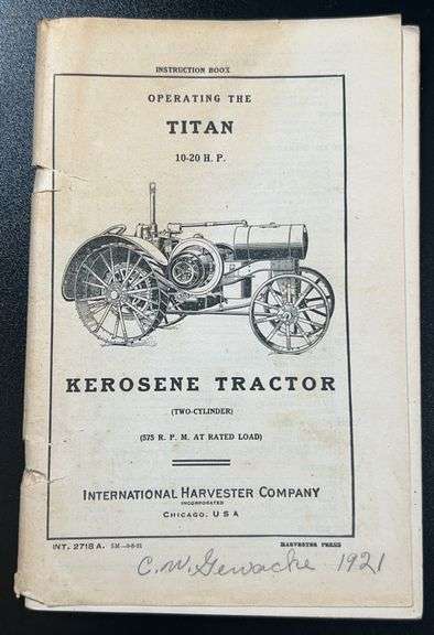 (AA) International Harvester Company Operating Instruction Book