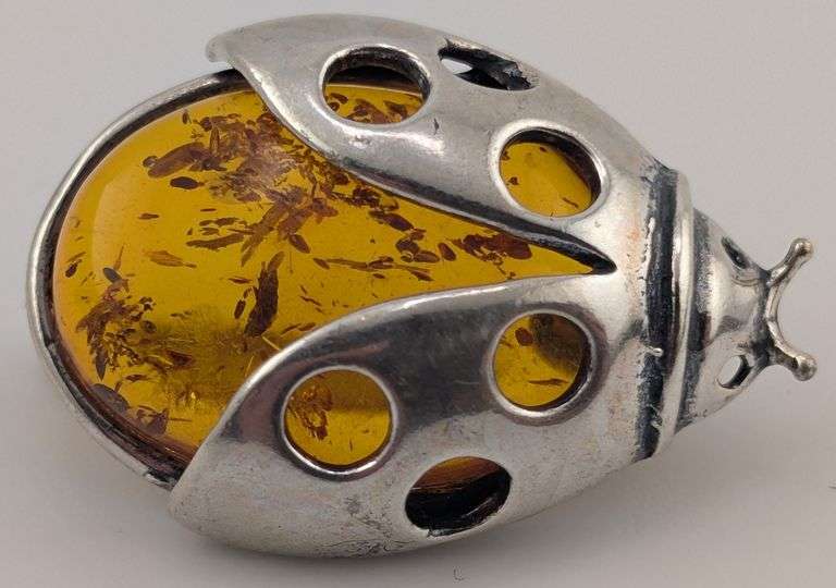 Vintage Sterling Amber Lady Big Brooch