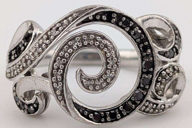 Sterling Black & White Diamond Spiral Ring