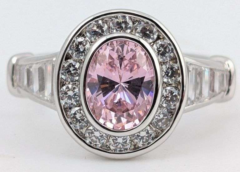 Sterling Pink & White Sapphire Halo Ring