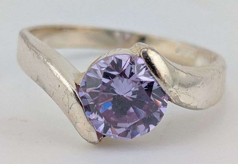 Sterling Round Cut Amethyst Swirl Ring