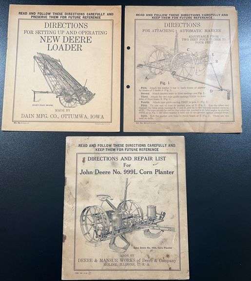 (AE) John Deere Instruction Manuals And Repair List Booklets