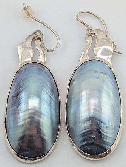 Vintage Sterling Designer Theodore Drendel Mabe Pearl Earrings