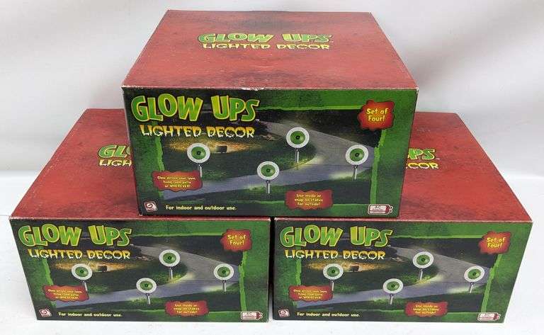 3) Set Of Four Halloween Eyeball Pathway Lights By Gemmy In Box / Sold times the money
