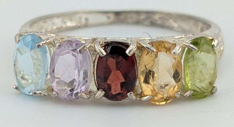 Sterling Oval Cut Multi Gemstone Ring