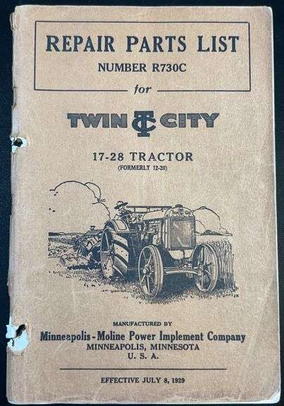 (AA) Repair Parts List For Twin City 17-28 Tractor Booklet