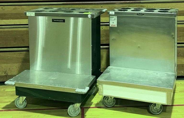 (2) Mobile School Tray/Utensil Carts