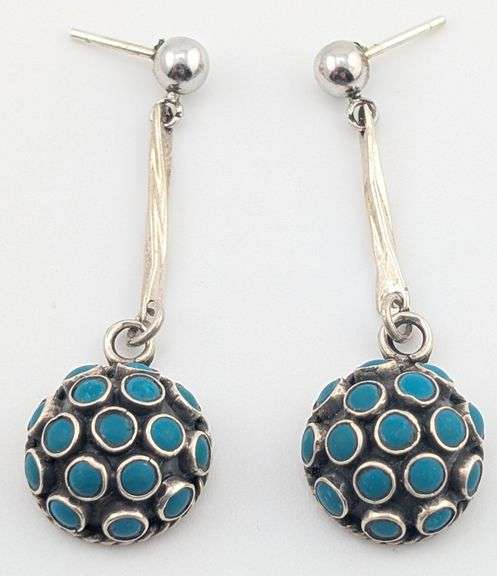 Vintage Mexico Sterling Turquoise Drop Earrings