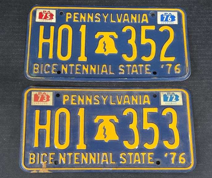 (O) Pennsylvania Bicentennial State '76 License Plates - Kraft Auction ...