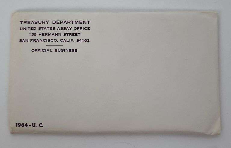 1964 United States Uncirculated Coin Set 90% Silver Coins Sealed Envelope