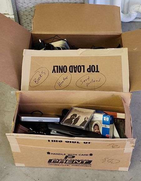 Box Lot Of Office Supplies, CDs, & More