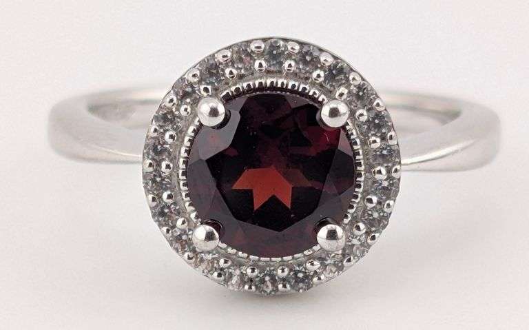 Sterling Garnet Halo Ring