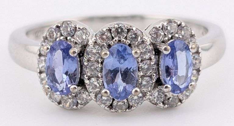 Sterling Stauer 3-Stone Tanzanite Halo Ring