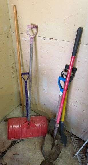 4 Shovels, 1 Snow Shovel, 1 Children’s Toy Snow Shovel, And 1 Squeegee