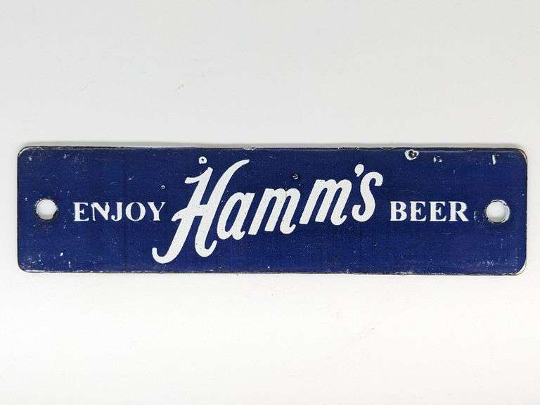 Porcelain Hamms Beer Advertising Sign / Measures approximately 6in across