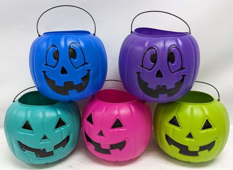 Lot Of Halloween Blowmold Trick Or Treat Pumpkin Buckets