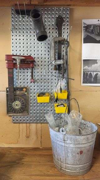 Contents Of Pegboard, And Galvanized Steel Bucket W/ Contents