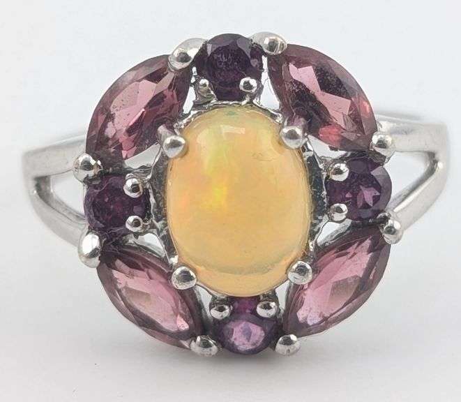 Sterling Opal & Rhodolite Garnet Ring