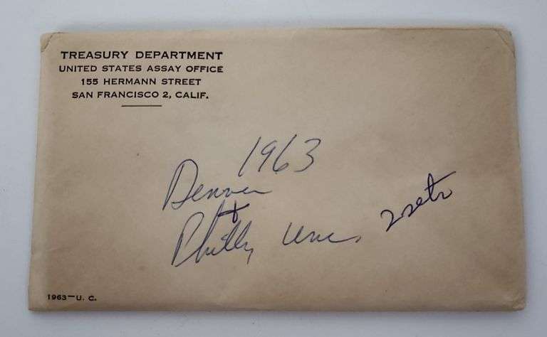 1963 United States Uncirculated Mint Set 90% Silver Coins Sealed Envelope