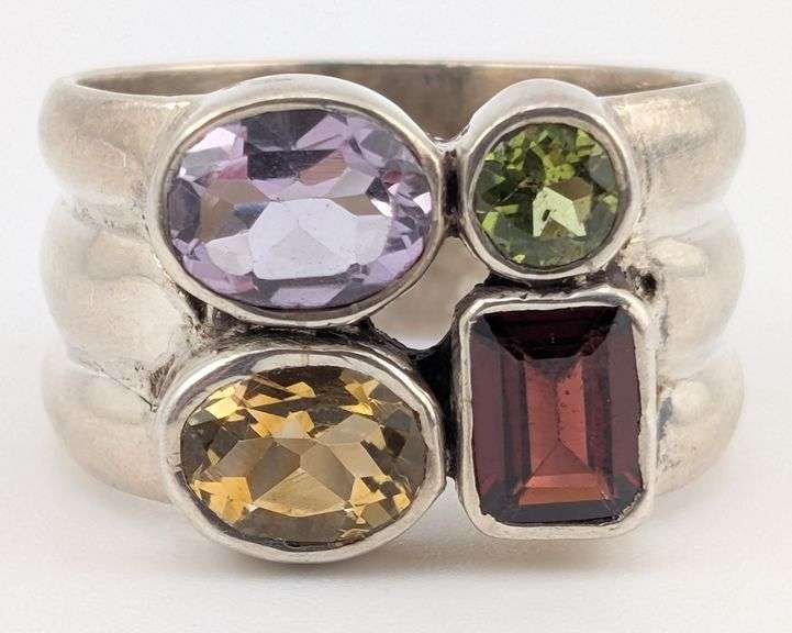 Vintage Sterling Multi Stone Modernist Ring
