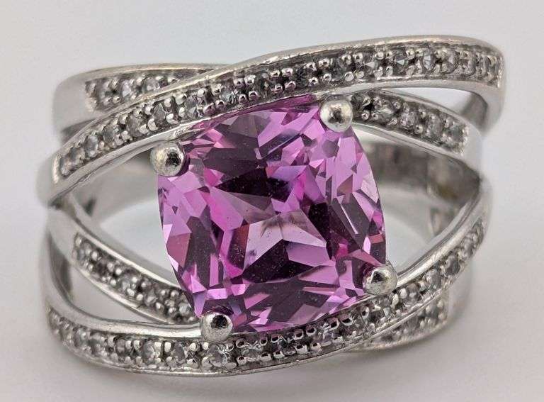 Sterling Pink Sapphire Multi Band Criss Cross Ring