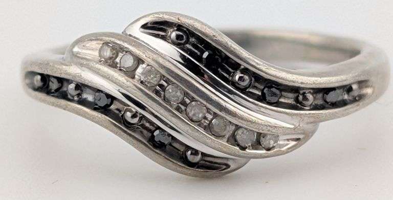 Sterling Blue & White Diamond Wave Ring