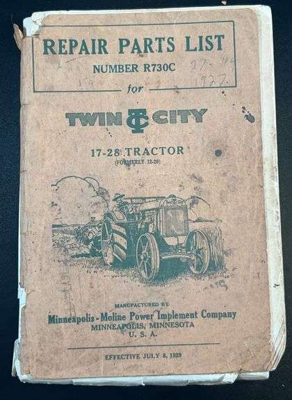 (AA) Repair Parts List For Twin City 17-28 Tractor Booklet